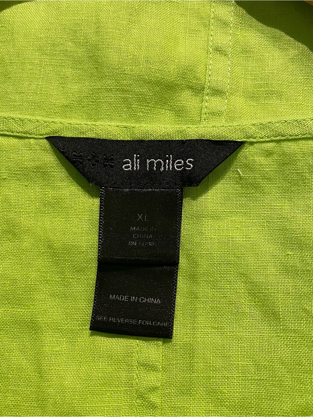 Ali Miles Lime Chartreuse Green V-Neck 100% Linen Tunic Top Size XL - Picture 7 of 8